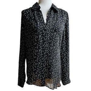 L’AGENCE 100% Silk Black Polka Dot Button Down Blouse M